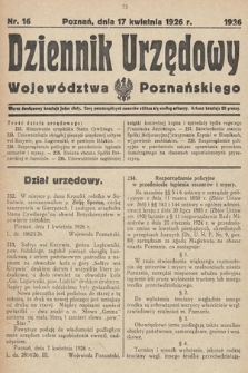 Dziennik Urzędowy Województwa Poznańskiego. 1926, nr 16