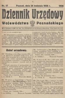 Dziennik Urzędowy Województwa Poznańskiego. 1926, nr 17