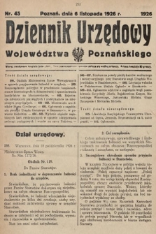 Dziennik Urzędowy Województwa Poznańskiego. 1926, nr 45