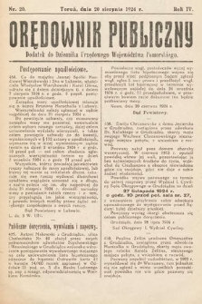 Orędownik Publiczny : dodatek do Dziennika Urzędowego Województwa Pomorskiego. 1924, nr 20