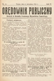 Orędownik Publiczny : dodatek do Dziennika Urzędowego Województwa Pomorskiego. 1924, nr 21
