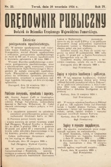 Orędownik Publiczny : dodatek do Dziennika Urzędowego Województwa Pomorskiego. 1924, nr 22