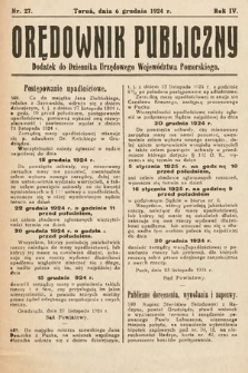 Orędownik Publiczny : dodatek do Dziennika Urzędowego Województwa Pomorskiego. 1924, nr 27