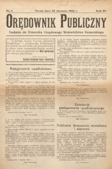Orędownik Publiczny : dodatek do Dziennika Urzędowego Województwa Pomorskiego. 1925, nr 1