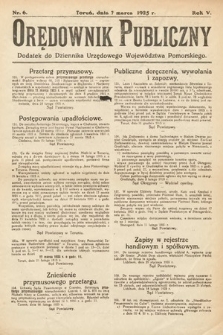 Orędownik Publiczny : dodatek do Dziennika Urzędowego Województwa Pomorskiego. 1925, nr 6