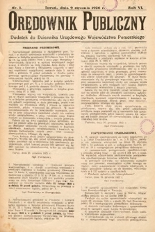 Orędownik Publiczny : dodatek do Dziennika Urzędowego Województwa Pomorskiego. 1926, nr 1