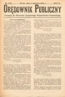 Orędownik Publiczny : dodatek do Dziennika Urzędowego Województwa Pomorskiego. 1926, nr 9/10