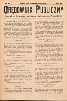 Orędownik Publiczny : dodatek do Dziennika Urzędowego Województwa Pomorskiego. 1926, nr 31