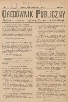 Orędownik Publiczny : dodatek do Dziennika Urzędowego Województwa Pomorskiego. 1927, nr 1