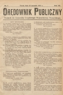 Orędownik Publiczny : dodatek do Dziennika Urzędowego Województwa Pomorskiego. 1927, nr 2