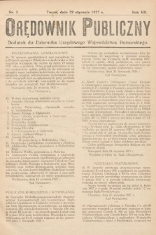 Orędownik Publiczny : dodatek do Dziennika Urzędowego Województwa Pomorskiego. 1927, nr 3