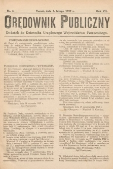 Orędownik Publiczny : dodatek do Dziennika Urzędowego Województwa Pomorskiego. 1927, nr 4