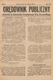Orędownik Publiczny : dodatek do Dziennika Urzędowego Województwa Pomorskiego. 1927, nr 6