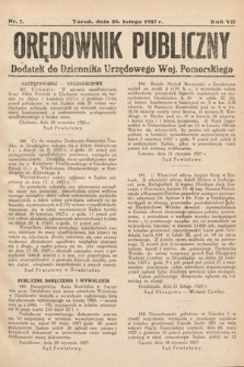 Orędownik Publiczny : dodatek do Dziennika Urzędowego Województwa Pomorskiego. 1927, nr 7