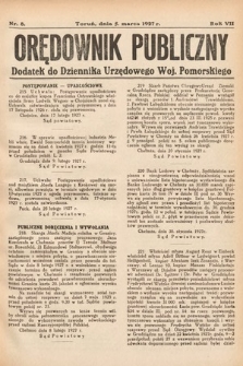 Orędownik Publiczny : dodatek do Dziennika Urzędowego Województwa Pomorskiego. 1927, nr 8