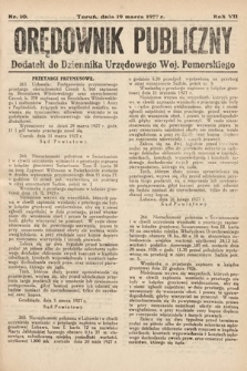 Orędownik Publiczny : dodatek do Dziennika Urzędowego Województwa Pomorskiego. 1927, nr 10