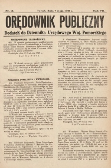 Orędownik Publiczny : dodatek do Dziennika Urzędowego Województwa Pomorskiego. 1927, nr 15