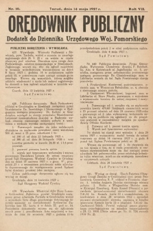 Orędownik Publiczny : dodatek do Dziennika Urzędowego Województwa Pomorskiego. 1927, nr 16