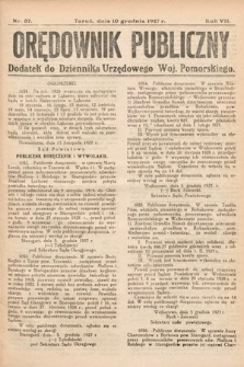Orędownik Publiczny : dodatek do Dziennika Urzędowego Województwa Pomorskiego. 1927, nr 37