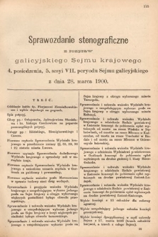 [Kadencja VII, sesja V, pos. 4] Sprawozdanie Stenograficzne z Rozpraw Galicyjskiego Sejmu Krajowego. 4. Posiedzenie 5. Sesyi VII. Peryodu Sejmu Galicyjskiego