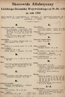 Łódzki Dziennik Wojewódzki. 1935, skorowidz alfabetyczny