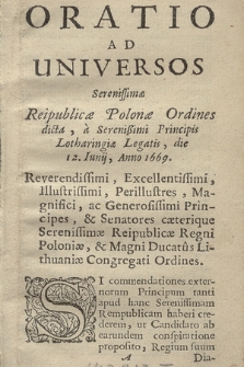 Oratio ad universos serenissimae Reipublicae Poloniae ordines