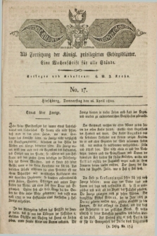 Der Bote aus dem Riesen-Gebirge : als Fortsetzung der Königl. privilegirten Gebirgsblätter : eine Wochenschrift für alle Stände. Jg.9, No. 17 (26 April 1821) + dod. + wkładka