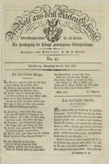 Der Bote aus dem Riesen-Gebirge : als Fortsetzung der Königl. privilegirten Gebirgsblätter : eine Wochenschrift für alle Stände. Jg.19, No. 15 (14 April 1831) + dod.