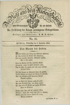 Der Bote aus dem Riesen-Gebirge : als Fortsetzung der Königl. privilegirten Gebirgsblätter : eine Wochenschrift für alle Stände. Jg.19, No. 36 (8 September 1831) + dod.