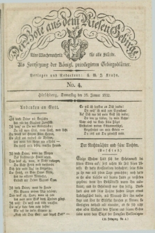 Der Bote aus dem Riesen-Gebirge : als Fortsetzung der Königl. privilegirten Gebirgsblätter : eine Wochenschrift für alle Stände. Jg.20, No. 4 (26 Januar 1832) + dod. + wkładka