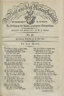 Der Bote aus dem Riesen-Gebirge : als Fortsetzung der Königl. privilegirten Gebirgsblätter : eine Wochenschrift für alle Stände. Jg.20, No. 16 (19 April 1832) + dod.