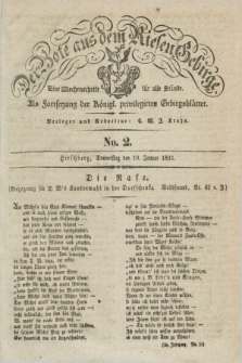 Der Bote aus dem Riesen-Gebirge : als Fortsetzung der Königl. privilegirten Gebirgsblätter : eine Wochenschrift für alle Stände. Jg.21, No. 2 (10 Januar 1833) + dod.