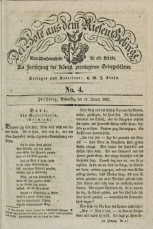 Der Bote aus dem Riesen-Gebirge : als Fortsetzung der Königl. privilegirten Gebirgsblätter : eine Wochenschrift für alle Stände. Jg.21, No. 4 (24 Januar 1833) + dod.