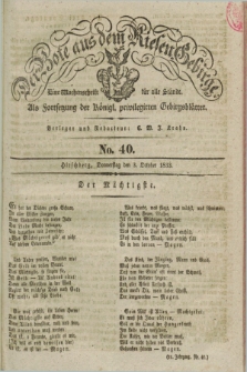 Der Bote aus dem Riesen-Gebirge : als Fortsetzung der Königl. privilegirten Gebirgsblätter : eine Wochenschrift für alle Stände. Jg.21, No. 40 (3 October 1833) + dod.