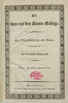 Der Bote aus dem Riesen-Gebirge : als Fortsetzung der Königl. privilegirten Gebirgsblätter : eine Wochenschrift für alle Stände. Jg.22, No. 1 (2 Januar 1834) + dod.