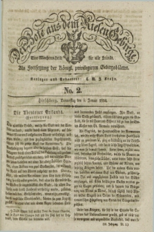 Der Bote aus dem Riesen-Gebirge : als Fortsetzung der Königl. privilegirten Gebirgsblätter : eine Wochenschrift für alle Stände. Jg.22, No. 2 (9 Januar 1834) + dod.
