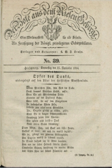 Der Bote aus dem Riesen-Gebirge : als Fortsetzung der Königl. privilegirten Gebirgsblätter : eine Wochenschrift für alle Stände. Jg.22, No. 39 (25 September 1834) + dod.