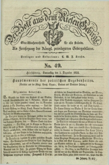Der Bote aus dem Riesen-Gebirge : als Fortsetzung der Königl. privilegirten Gebirgsblätter : eine Wochenschrift für alle Stände. Jg.23, No. 49 (3 Dezember 1835) + dod.
