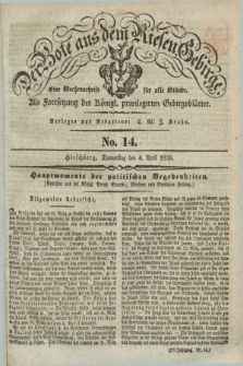 Der Bote aus dem Riesen-Gebirge : als Fortsetzung der Königl. privilegirten Gebirgsblätter : eine Wochenschrift für alle Stände. Jg.27, No. 14 (4 April 1839) + dod.