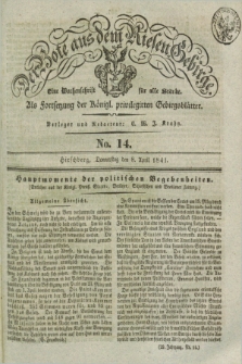Der Bote aus dem Riesen-Gebirge : als Fortsetzung der Königl. privilegirten Gebirgsblätter : eine Wochenschrift für alle Stände. Jg.29, No. 14 (8 April 1841) + dod.