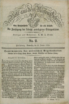 Der Bote aus dem Riesen-Gebirge : als Fortsetzung der Königl. privilegirten Gebirgsblätter : eine Wochenschrift für alle Stände. Jg.31, No. 2 (12 Januar 1843) + dod.