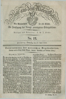 Der Bote aus dem Riesen-Gebirge : als Fortsetzung der Königl. privilegirten Gebirgsblätter : eine Wochenschrift für alle Stände. Jg.31, No. 17 (27 April 1843) + dod.
