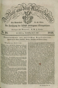 Der Bote aus dem Riesen-Gebirge : als Fortsetzung der Königl. privilegirten Gebirgsblätter : eine Wochenschrift für alle Stände. Jg.34, Nr. 28 (9 Juli 1846) + dod.