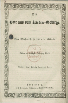 Der Bote aus dem Riesen-Gebirge : eine Zeitschrift für alle Stände. Jg.37, Nr. 1 (3 Januar 1849) + dod.