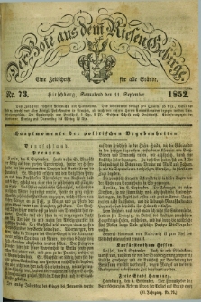 Der Bote aus dem Riesen-Gebirge : eine Zeitschrift für alle Stände. Jg.40, Nr. 73 (11 September 1852) + dod.