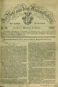 Der Bote aus dem Riesen-Gebirge : eine Zeitschrift für alle Stände. Jg.40, Nr. 76 (22 September 1852) + dod.