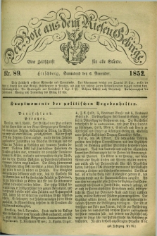 Der Bote aus dem Riesen-Gebirge : eine Zeitschrift für alle Stände. Jg.40, Nr. 89 (6 November 1852) + dod.