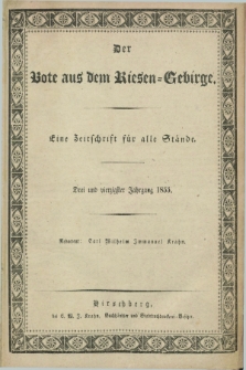 Der Bote aus dem Riesen-Gebirge : eine Zeitschrift für alle Stände. Jg.43, Nr. 1 (3 Januar 1855) + dod.