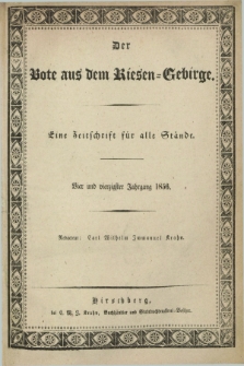 Der Bote aus dem Riesen-Gebirge : eine Zeitschrift für alle Stände. Jg.44, Nr. 1 (2 Januar 1856) + dod.