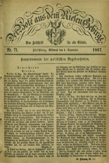 Der Bote aus dem Riesen-Gebirge : eine Zeitschrift für alle Stände. Jg.55, Nr. 71 (4 September 1867) + dod.